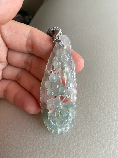 Flower Jadeite Jade Pendant, Light Green, Natural Grade A Type Jade, Burmese Myanmar Gemstones, Jewelry, Necklace