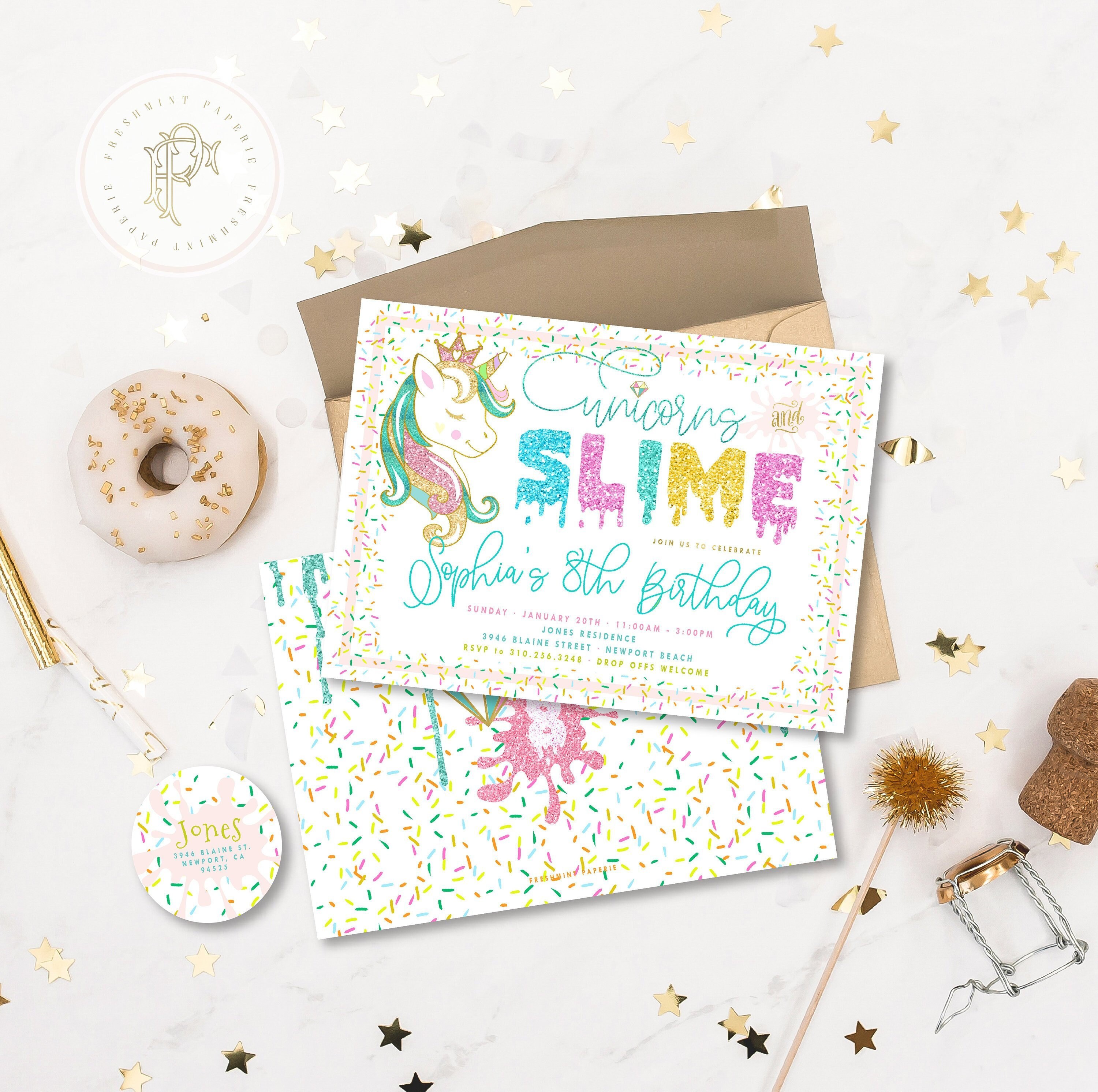 Slime Invitation | Unicorn Slime Invitation Party Unicorn Glitter Theme