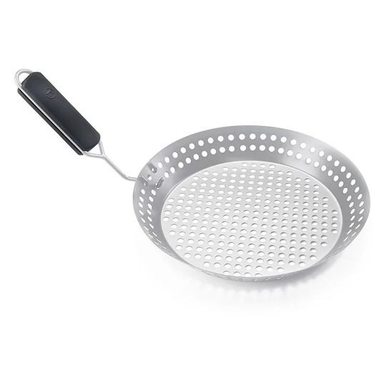 Outset 12-in. Stainless Steel Grill Skillet with Removable Soft-Grip Handle, Multicolor, 12"