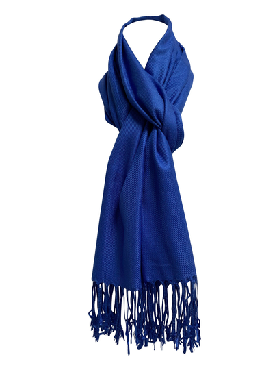 Women Silk Scarf Pashmina Shawl Wrap Solid Color Royal Blue For Wedding Favors Bridesmaid Gift Evening