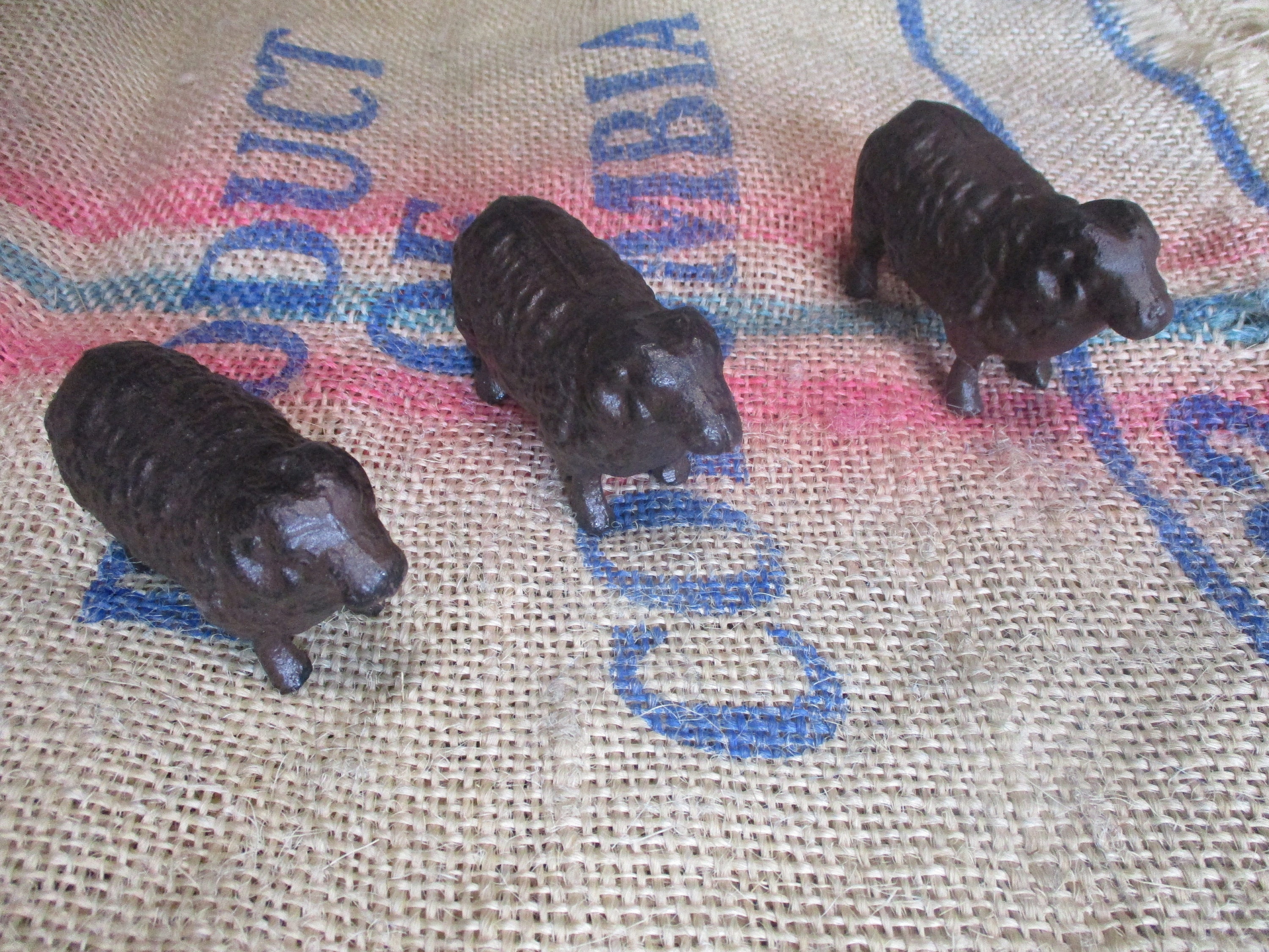 3 Cast Iron Brown Sheep Ram Farm Toys Figure Statue Door Stop Paper Weight