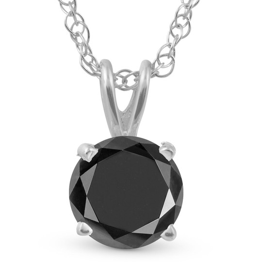 3Ct Black Diamond Solitaire Pendant Necklace in 14K White Or Yellow Gold | Black, I2-I3