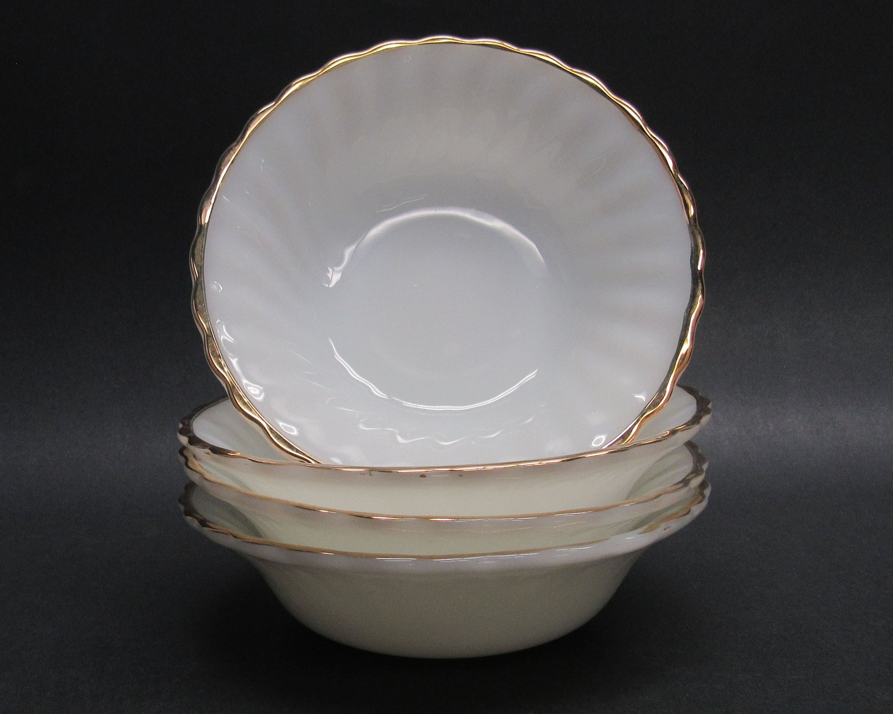 Vintage Fire King "Suburbia' Swirl Milk Glass Bowls, Set Of 4 | E11315