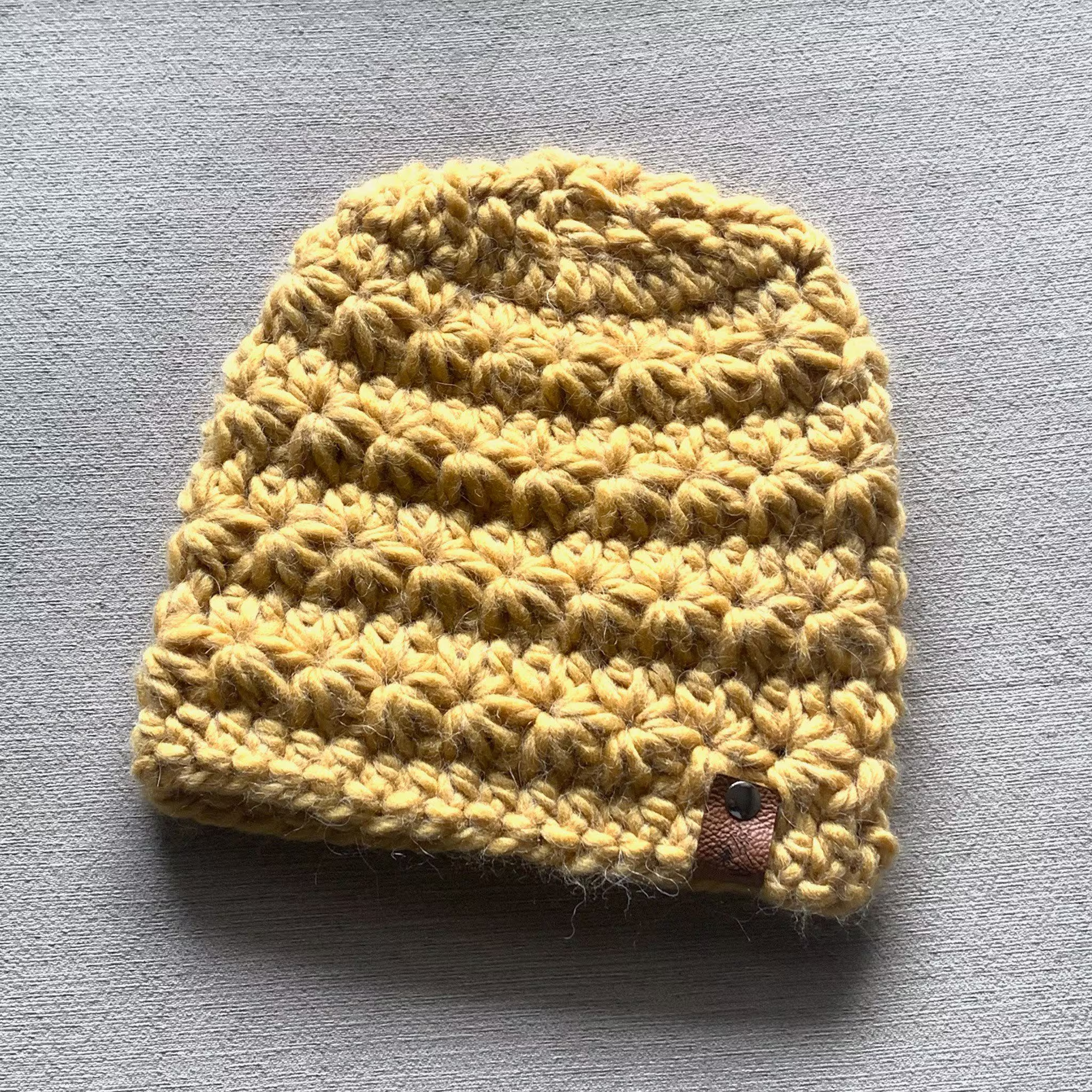 Alpaca Blend Crochet Beanie, Winter Hat, Women's Peaks Yellow