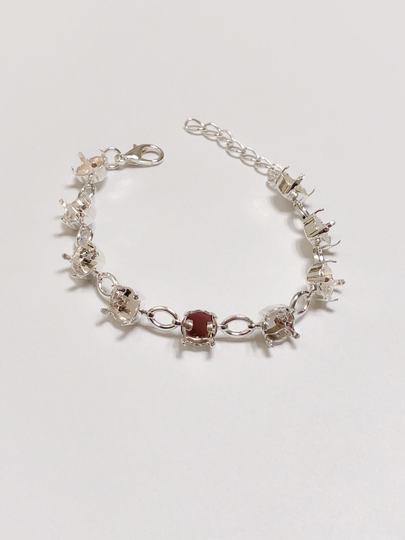 Empty Cup Chain Oval Connector Bracelet Setting in Sterling Silver Plated, Making, 39Ss 8mm Cupchain