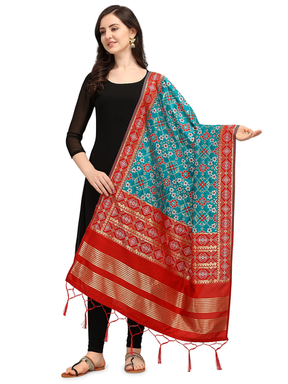 Women's Woven Silk Blend Patola Ikkat Dupatta/Chunni, Free Shipping Color - Rama
