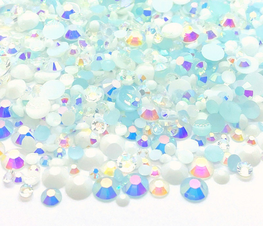 White Christmas Blend Rhinestone Mix 3/4/5/6mm Flatback Jelly Resin Rhinestones Mixed Size, | Blue Clear