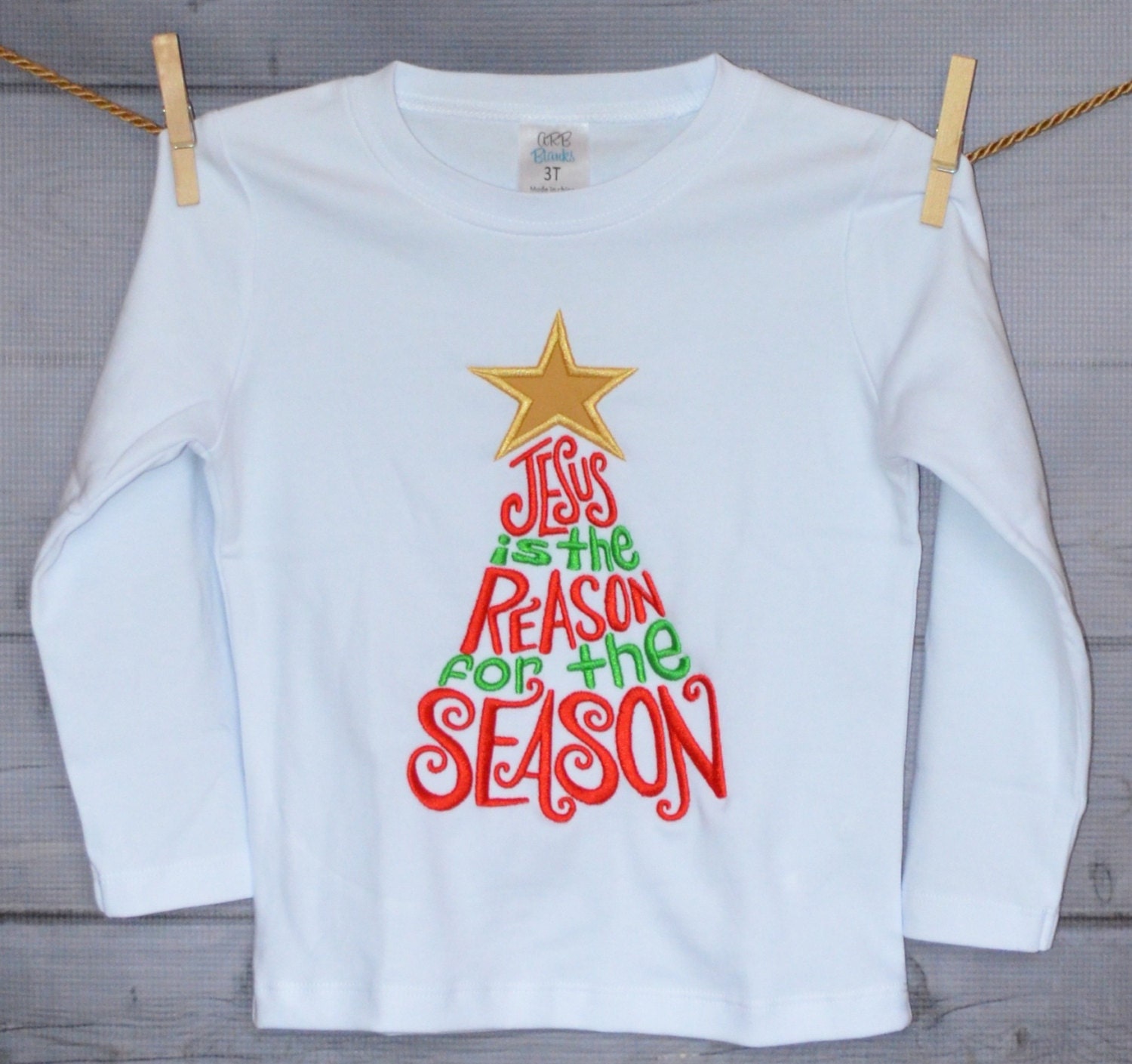 Christmas Tree Jesus Is The Reason Applique Shirt Or Bodysuit Child, Baby Adult