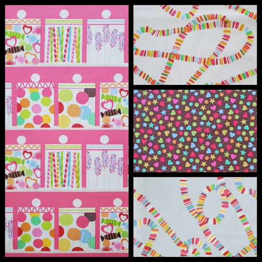 Lolly By Maude Asbury For Blend, 100% Cotton Fabric. Candy Jars, Necklaces, & Confetti Sprinkles. By The Half Yard, 18" Long X 43" Wide