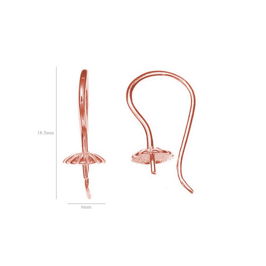 Rose Gold Hooks Earrings With Peg Bail For Half Drilled Pearls & Beads