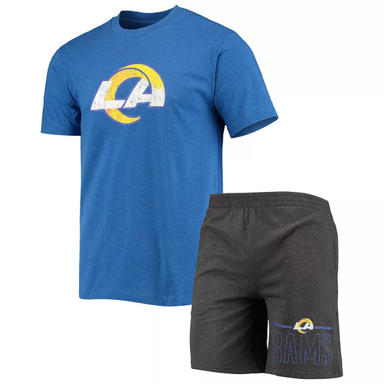 Men's Concepts Sport Royal/Charcoal Los Angeles Rams Meter T-Shirt & Shorts Sleep Set, Size: Small, Blue