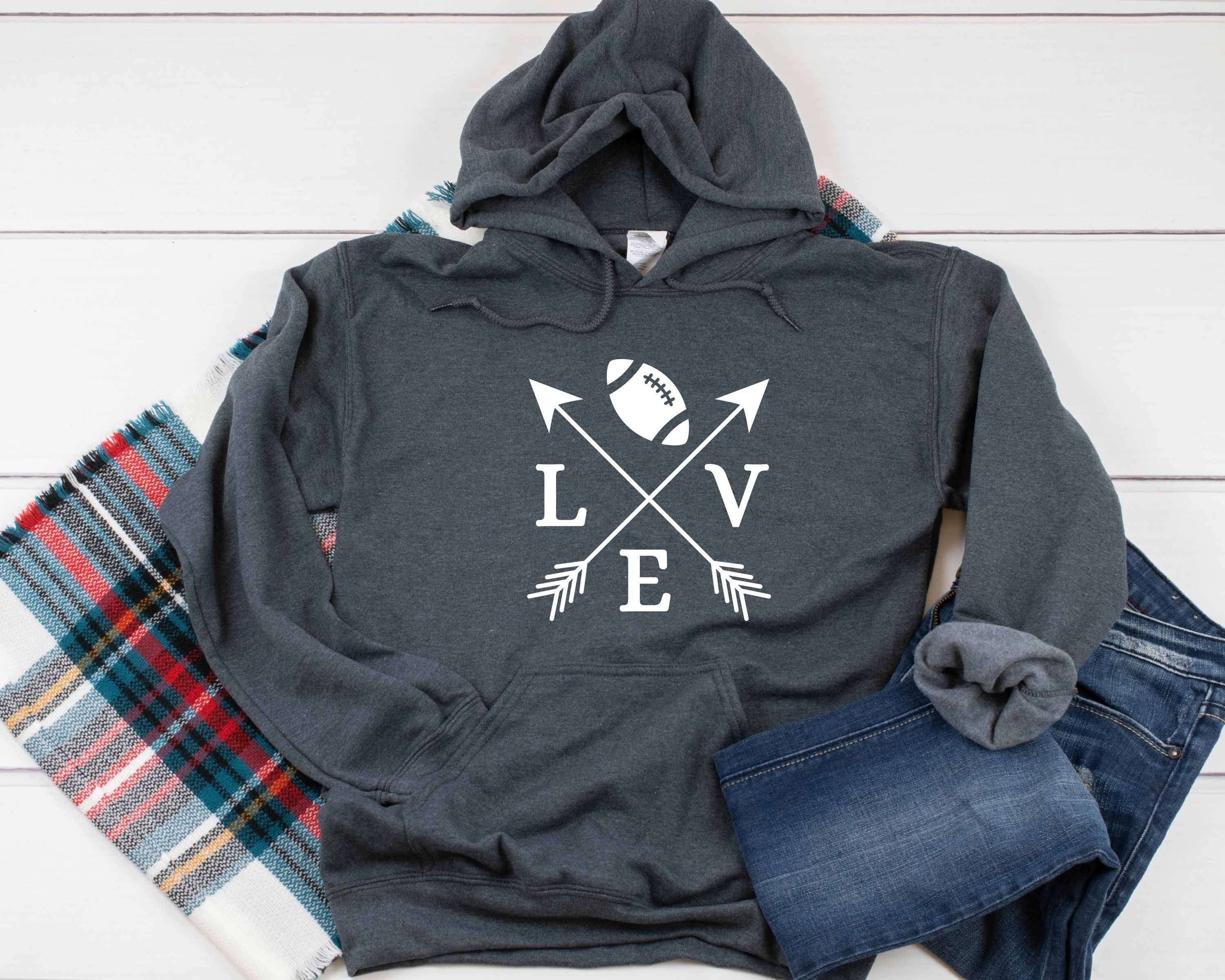 Football Love Arrow Baseball Heavy Blend Hooded Sweatshirt Hoodie, Game Day Day, Mom, 12 Colors