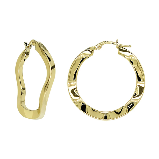Wavy Hoop Earrings 14K Yellow Gold Made in Italy