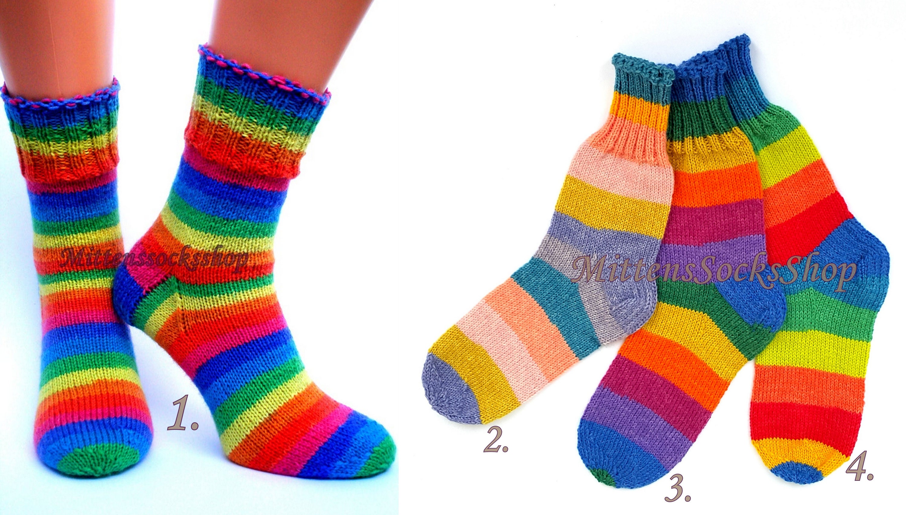 Rainbow Hand Knitted Socks Warm From Sock Yarn Bright Colorful Striped Women's Winter For Men Girl's Gift Idea 2021