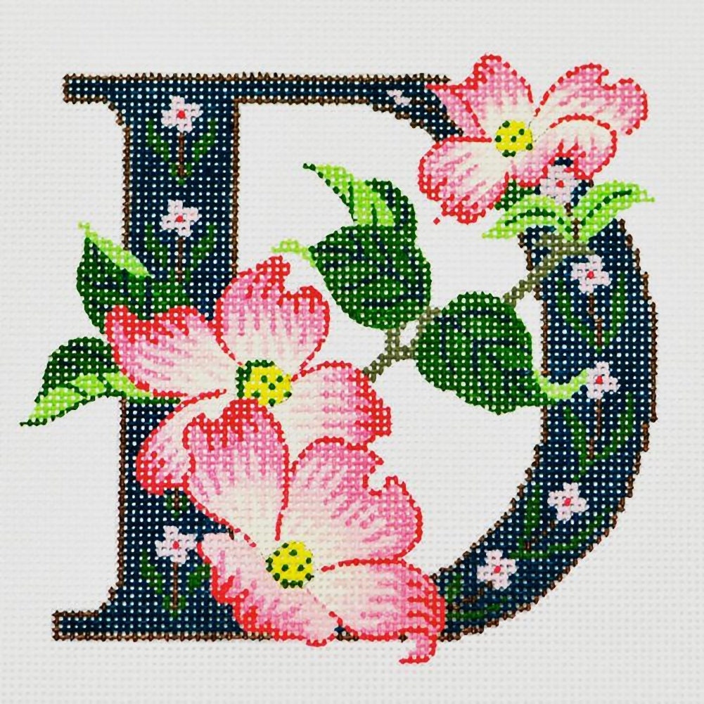 Needlepoint Handpainted Lees Alphabet Initial Letter D Dogwood 7x7 16M -Free Us Shipping