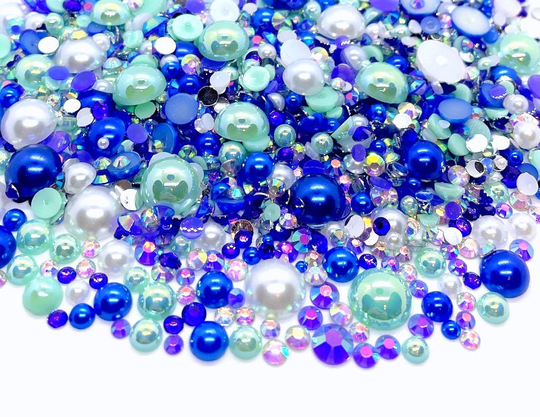 Mermaid Blend Rhinestone Mix 2mm-10mm Flatback Jelly Resin | Faux Pearls Rhinestones Mixed Size Blue Green White Purple