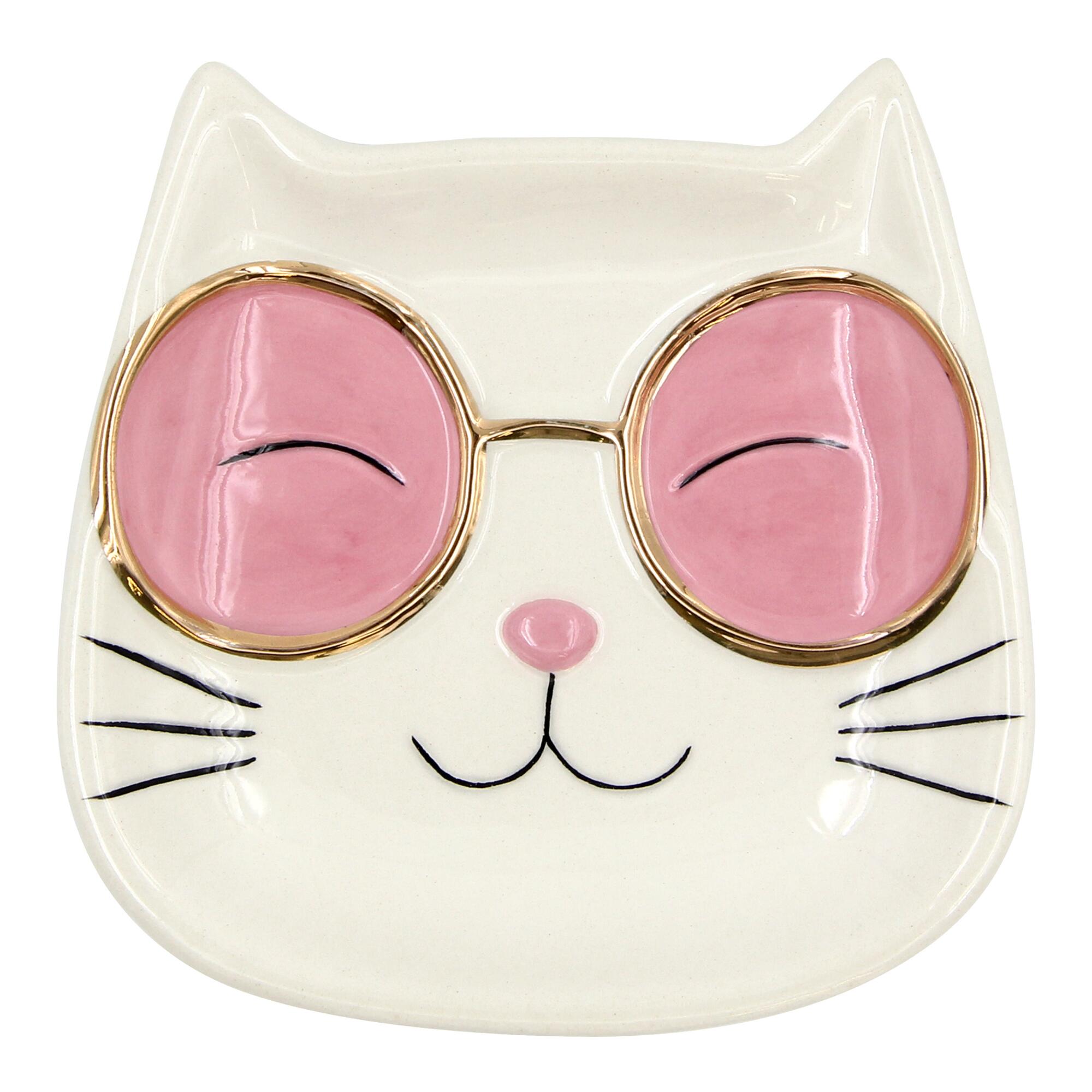 White Cat With Sunnies Ceramic Tea Rest Set of 2: Multi by World Market