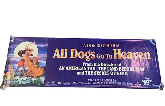 Movie Theater Cinema Poster Vtg Lobby Card 1989 All Dogs Go To Heaven 5 Feet Nb