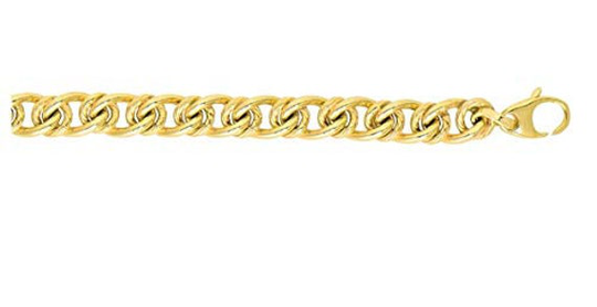 14K Yellow Gold Shiny +Textured Alt.large Oval -Small Round Link Fancy Bracelet
