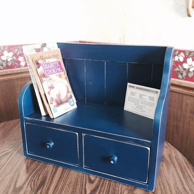 Cook Book Recipe Display Rack Counter Top Shelf Drawers Country Primitive Navy Blue