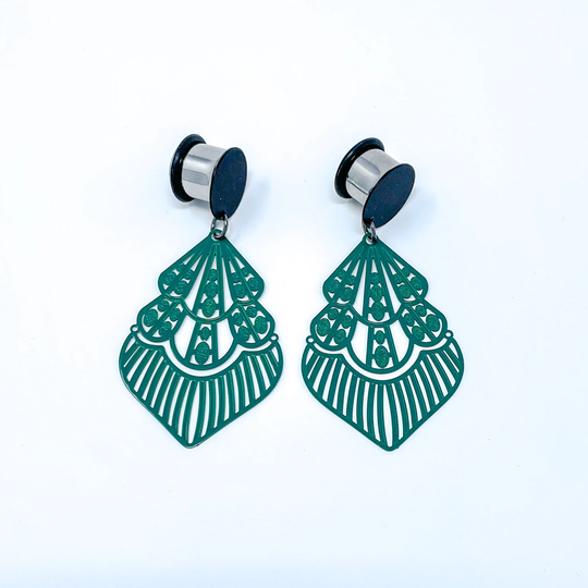 Green Chandelier Stamped Metal Dangle Gauges 4G, 2G, 0G, 00G, 7/16, 1/2, 9/16, 5/8, 3/4