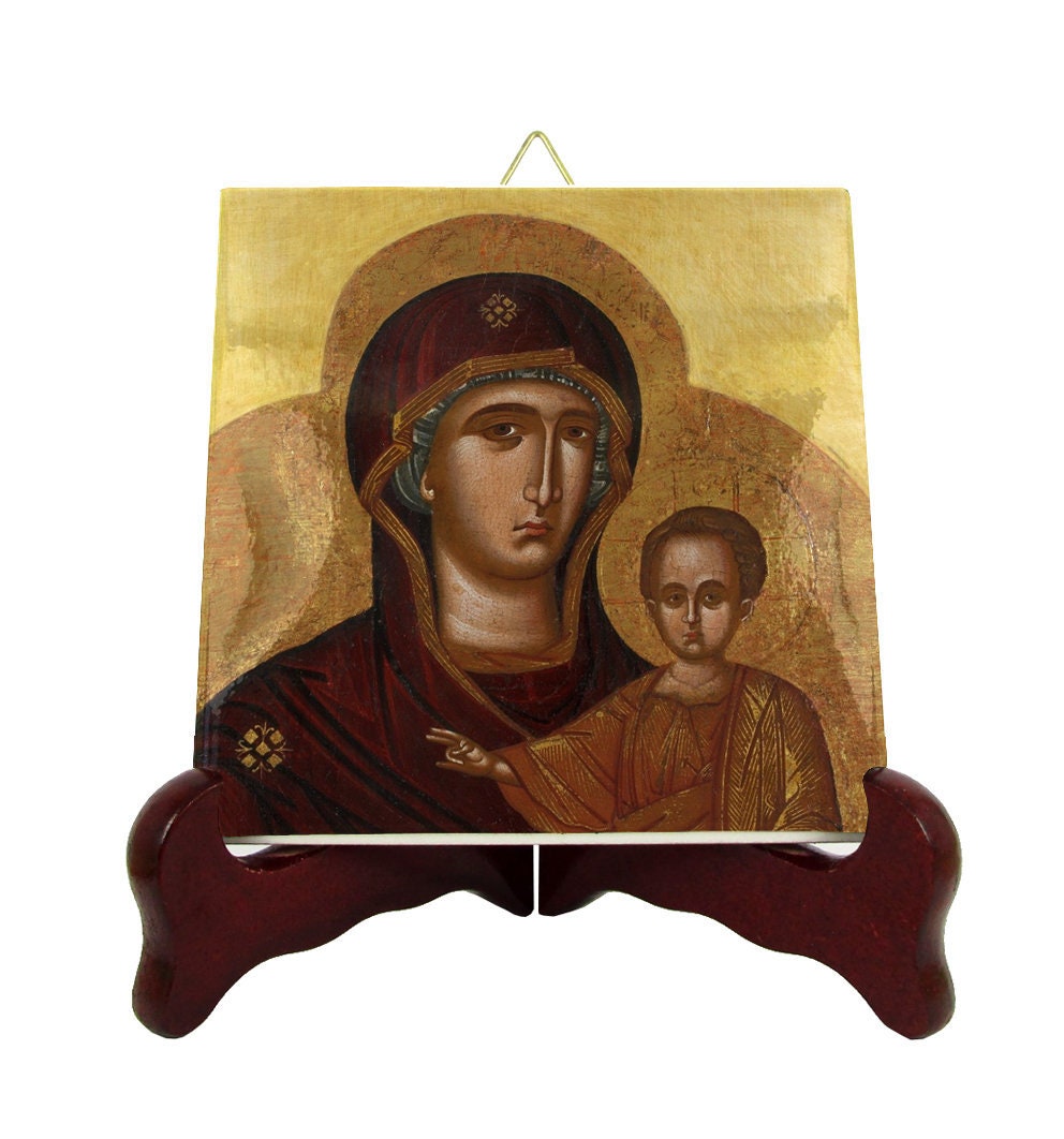 Religious Icon On Tile - Blessed Virgin Hodegetria Religious Gift Theotokos Orthodox Icon Art Devotional Ave Maria