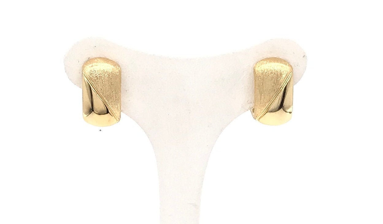 18K Yellow Gold Dainty Earrings Italian Design Polished & Matte Minimalist Chubby Great Gift For Her