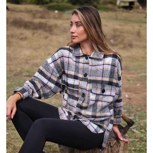 Cotton Blend Oversized Flannel Shirt Jacket For Fall & Winter, Women Heavyweight