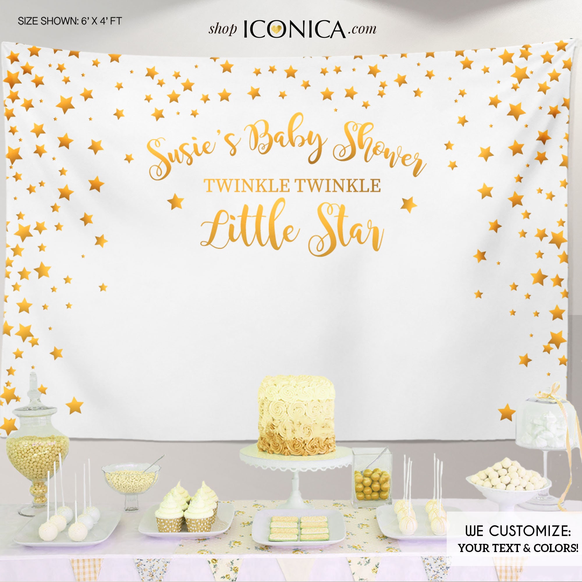 Twinkle Baby Shower Party Backdrop, Little Star Banner - Gold Stars Backdrop- Printed Or Printable File Bbs0048