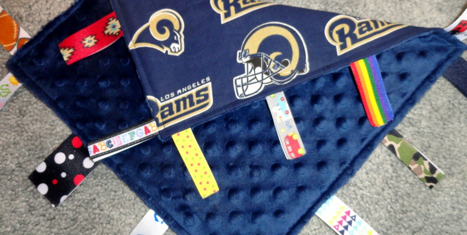 Los Angeles Rams Sensory Lovey, Baby, Nfl I Spy Minky Baby Shower Gift, Ribbon Gold