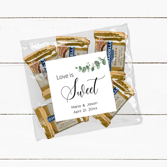 Love Is Sweet Sticker & Bags, Welcome Bag Treats, Greenery Party Favor Bag, Personalized Eucalyptus Wedding Stickers, Sb, Eu1
