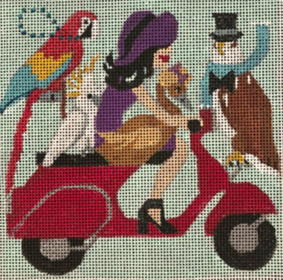 Needlepoint Handpainted Melissa Prince Vespa Glamour Bird Rescue 5x5 -Free Us Shipping