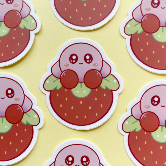Kirby On A Strawb | Vinyl Sticker