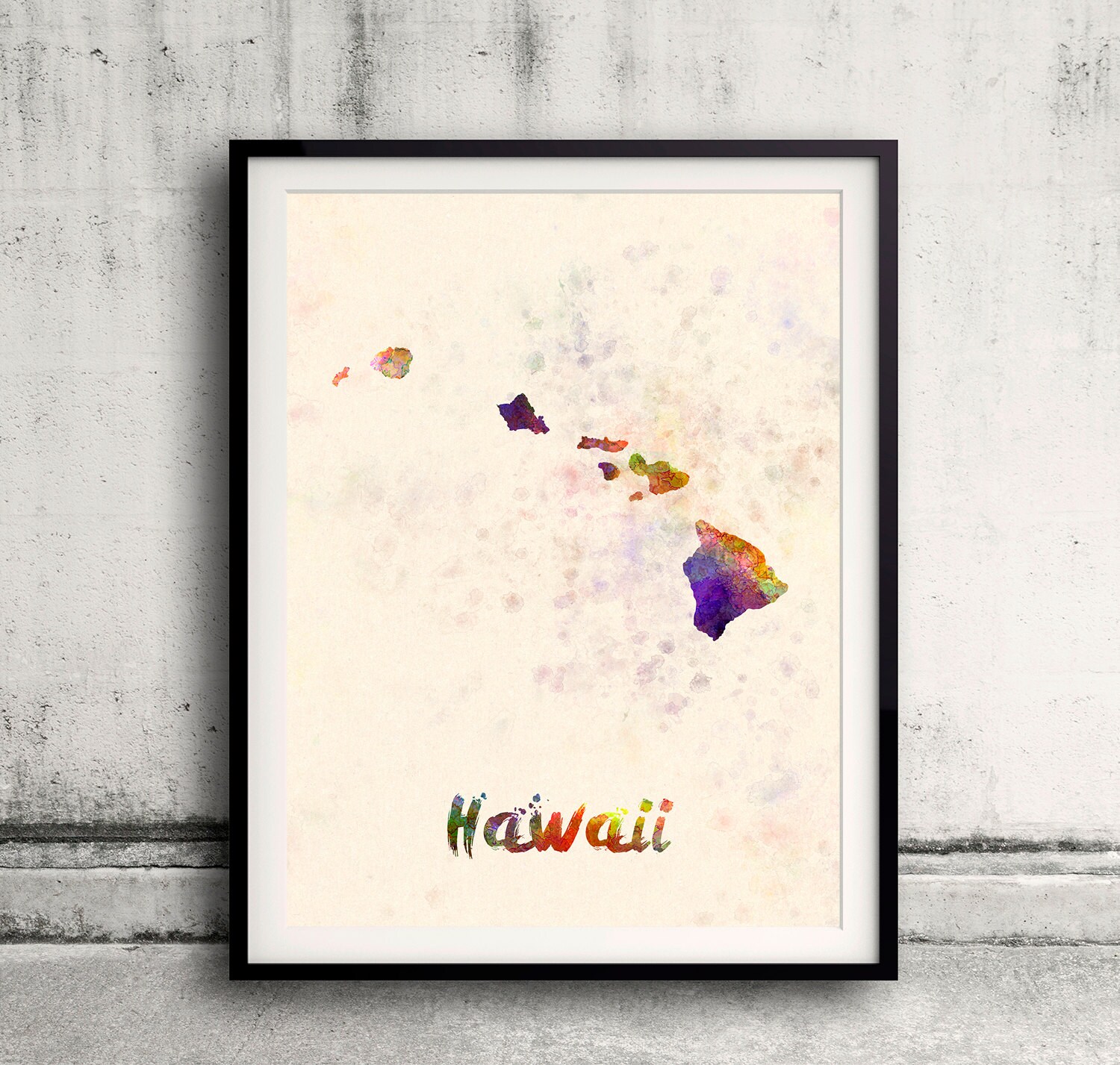 Hawaii Us State in Watercolor Background 8x10 In. To 12x16 Poster Digital Wall Art Illustration Print Art Decorative - Sku 0399
