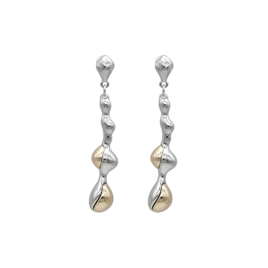 Artsy Liquid Metal Drip Gold Silver Statement Drop Earrings Artistic Teardrop Unique 18K Plated Sterling