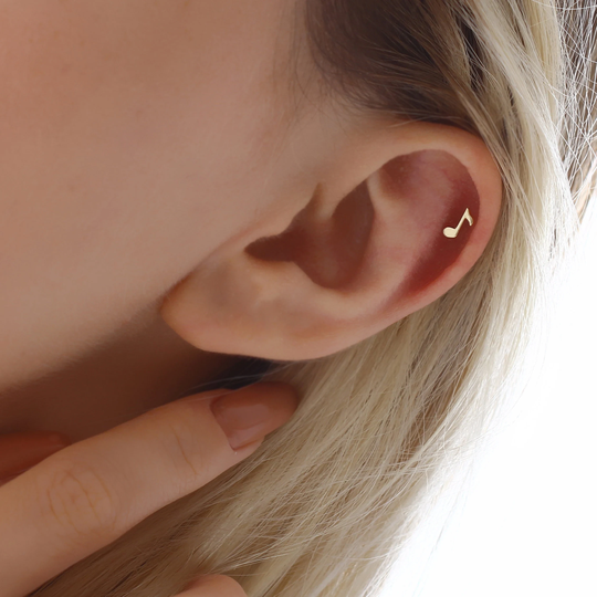 Music Notes Stud Gold, 14K Solid Gold Earrings, Themed Jewelry, Gift For Musician, Conch Labret Piercing, Teacher