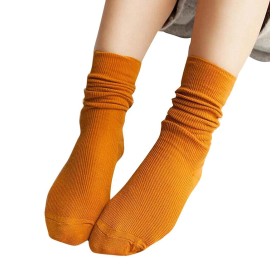 Fashion Girl Women Soft Knitting Socks Casual Cotton Blend Middle Tube Stockings - yellow