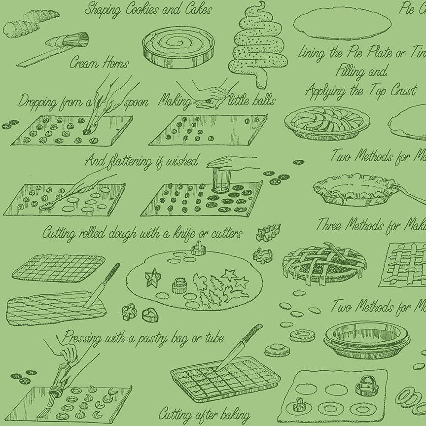 Vintage Cook Book Green | Snow Sweet J Wecker Frisch Riley Blake Designs Fabric By The Yard Christmas Baking