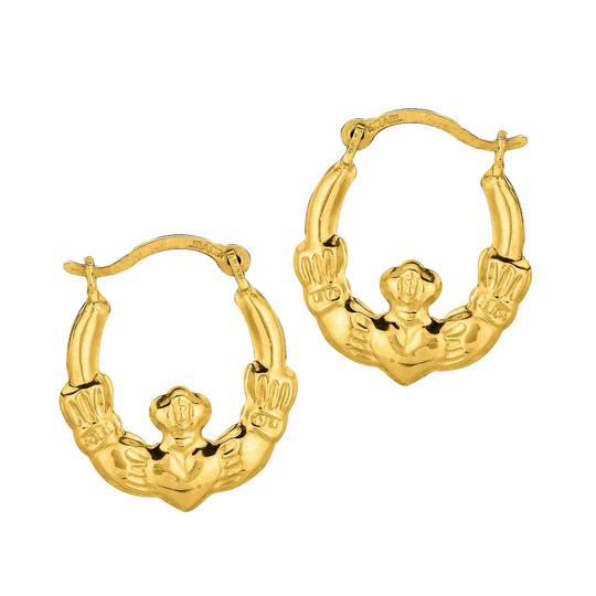 Claddagh Tubular Hoop Earrings in 10K Yellow Gold