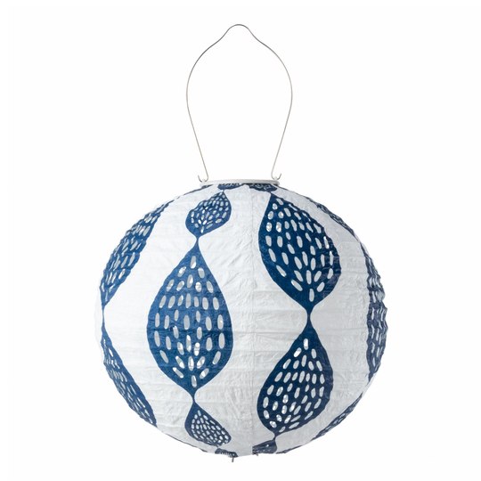 Round Indigo Blue Leaf Fabric Solar LED Lantern by World Market