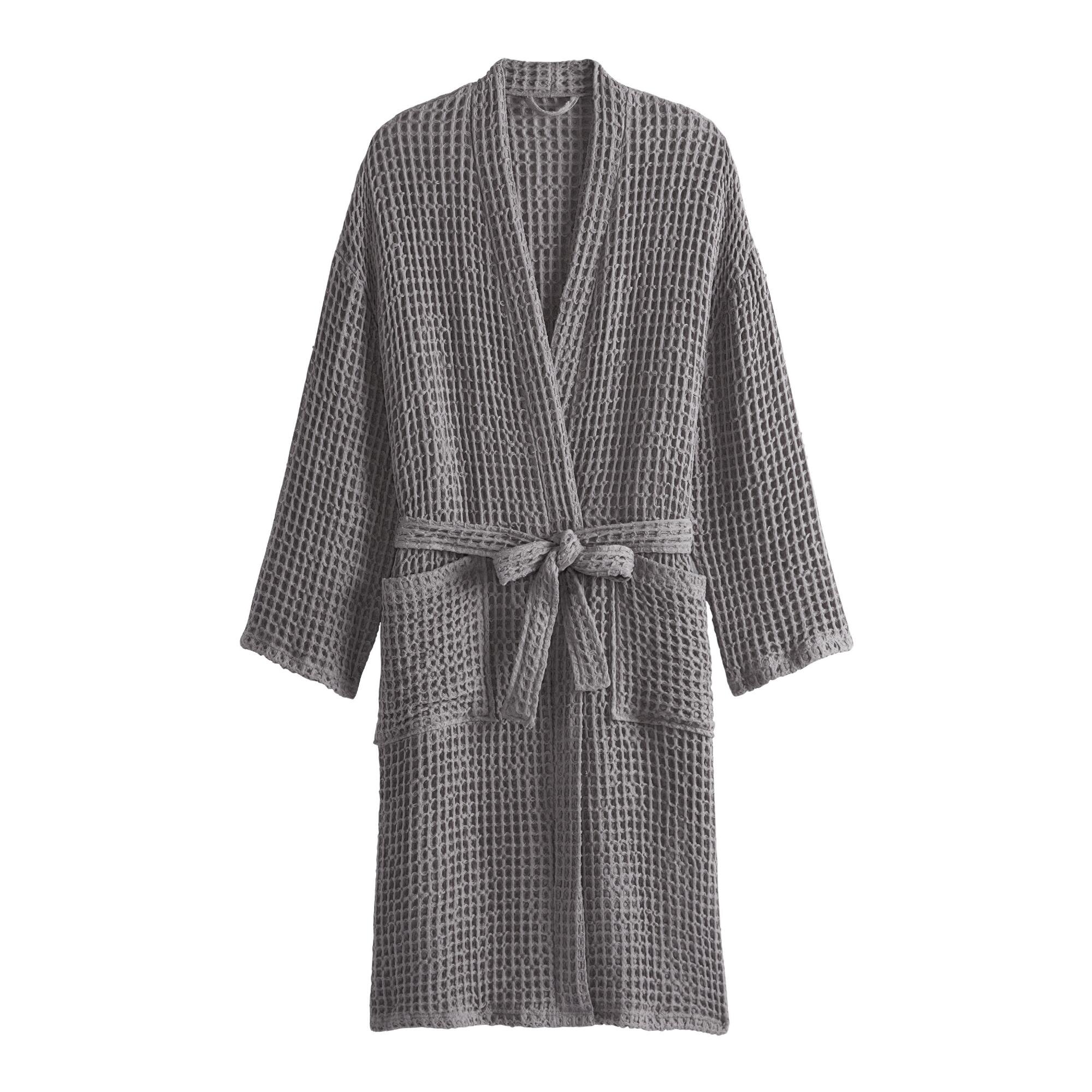Gray Waffle Weave Cotton Robe by World Market