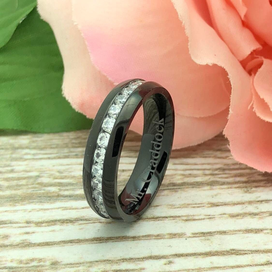 6mm Eternity Cz Titanium Ring, Black Plated Wedding Band, Anniversary Ring, Promise Purity Ring Trb307 Free Engraving