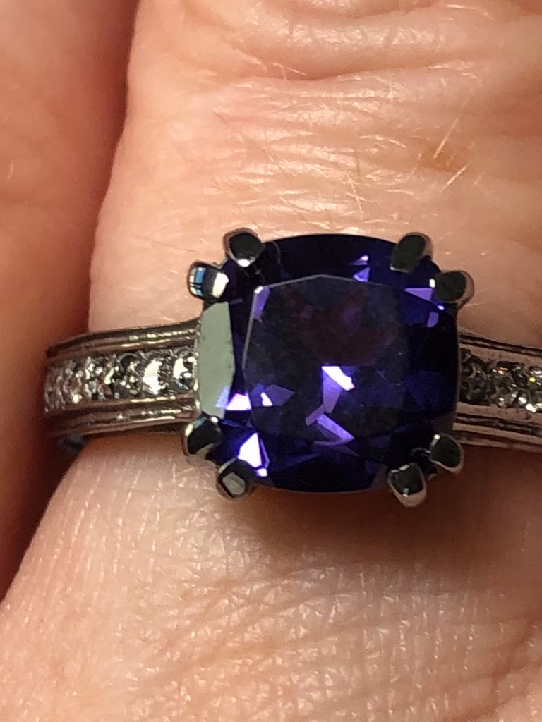 3Ct Cushion Cut Alexandrite Lab Black Rhodium Ring Size 6