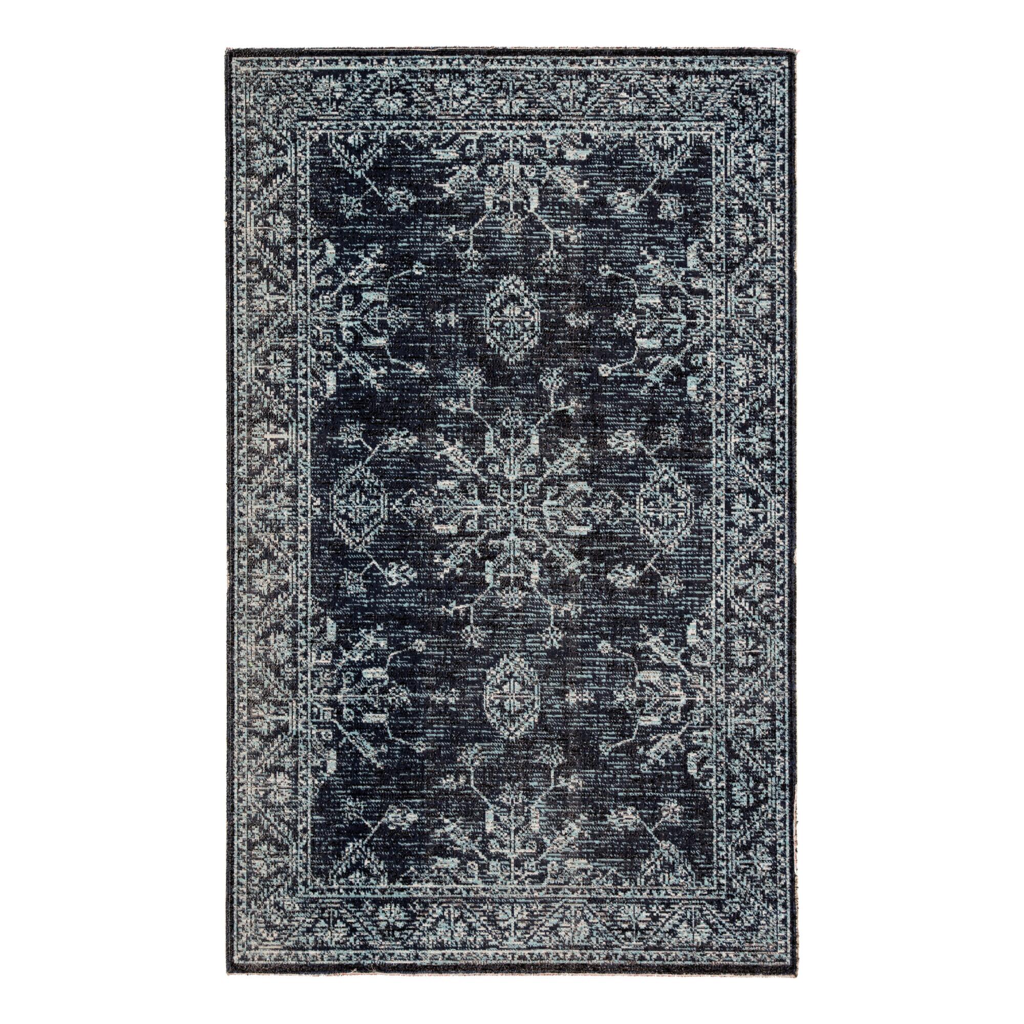 Blue and Black Medallion Kiya Indoor Outdoor Patio Rug by World Market