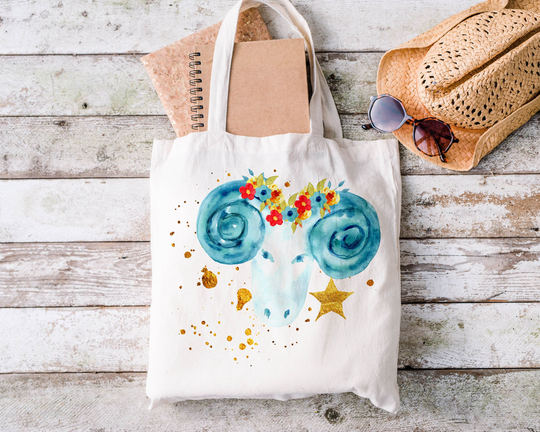 Aries Zodiac Tote Bag - Hippie Boho Ram Canvas April Baby Birthday Eco Friendly Packaging
