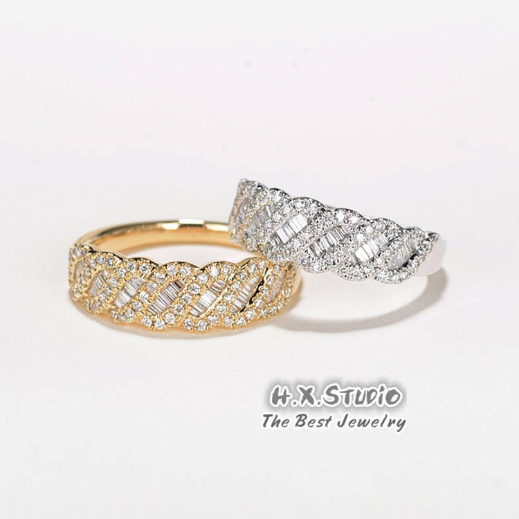 Diamond Wedding Band in Solid 18K Gold/Bridal Weave Ring/Custom Fine Jewelry/Personalization Design/Gift For Women & Girls
