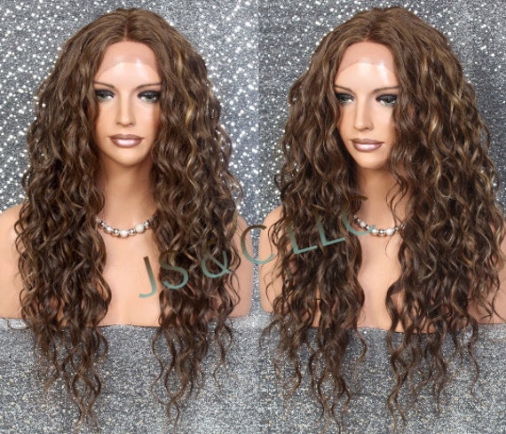 Carmel Brown Blonde Mix Human Hair Blend Lace Front Wig Curly Long Heat Ok Hand Tied Center Parting Cancer Alopeica Theater Cosplay