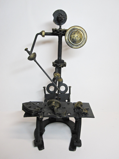 Don Quixote Black Metal Art Sculpture Nuts Bolts Brutalist Figurine 11"