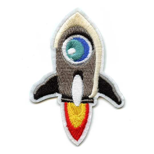 Grey Rocket Ship Take Off Patch Launching Embroidered Iron On Ee3