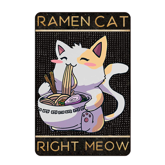 Ramen Cat Tin Sign Retro Metal Vintage Aluminum For Home Coffee Wall Decor
